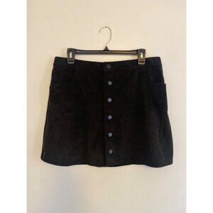 Black Button-Front Faux Suede Mini Skirt By Express Jeans Size 12 With Pockets